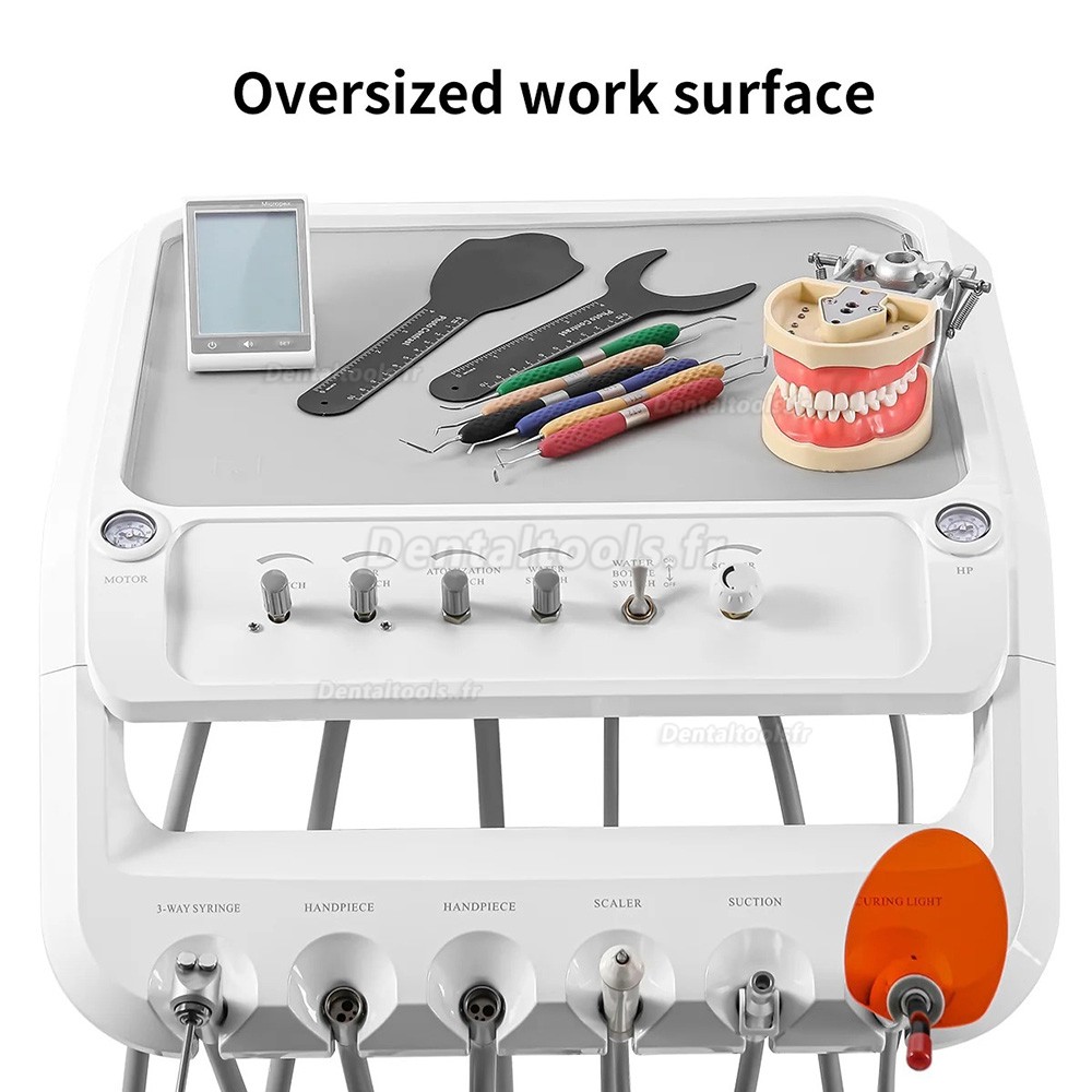 B033 unit dentaire mobile sur chariot avec compresseur d&eacute;tartreur pi&egrave;ce &agrave; main et lampe LED